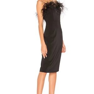 LPA Black Strapless Dress with Feather Detail